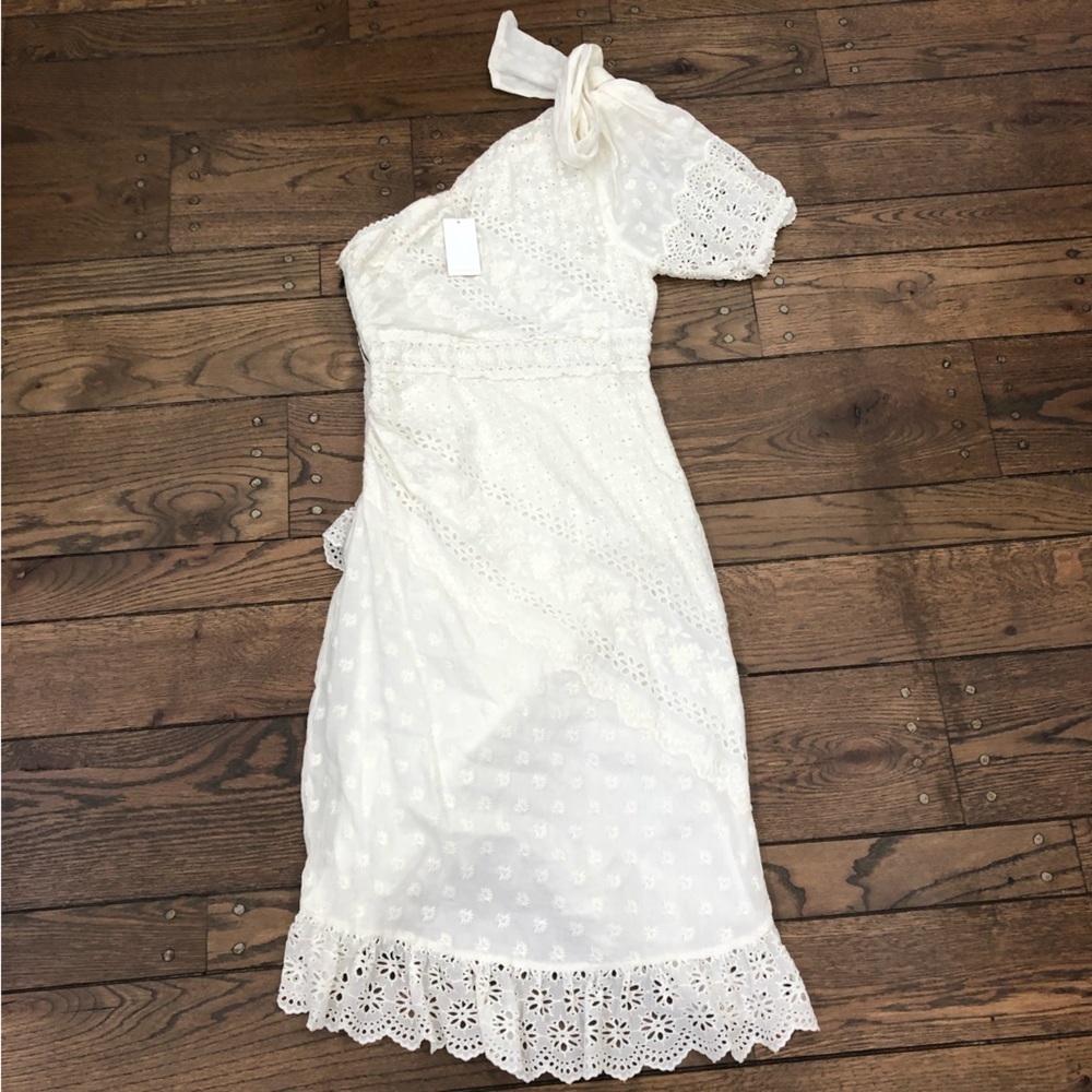 NWT Ulla Johnson Gwyneth One Shoulder Eyelet White Midi Dress - Picture 7 of 7